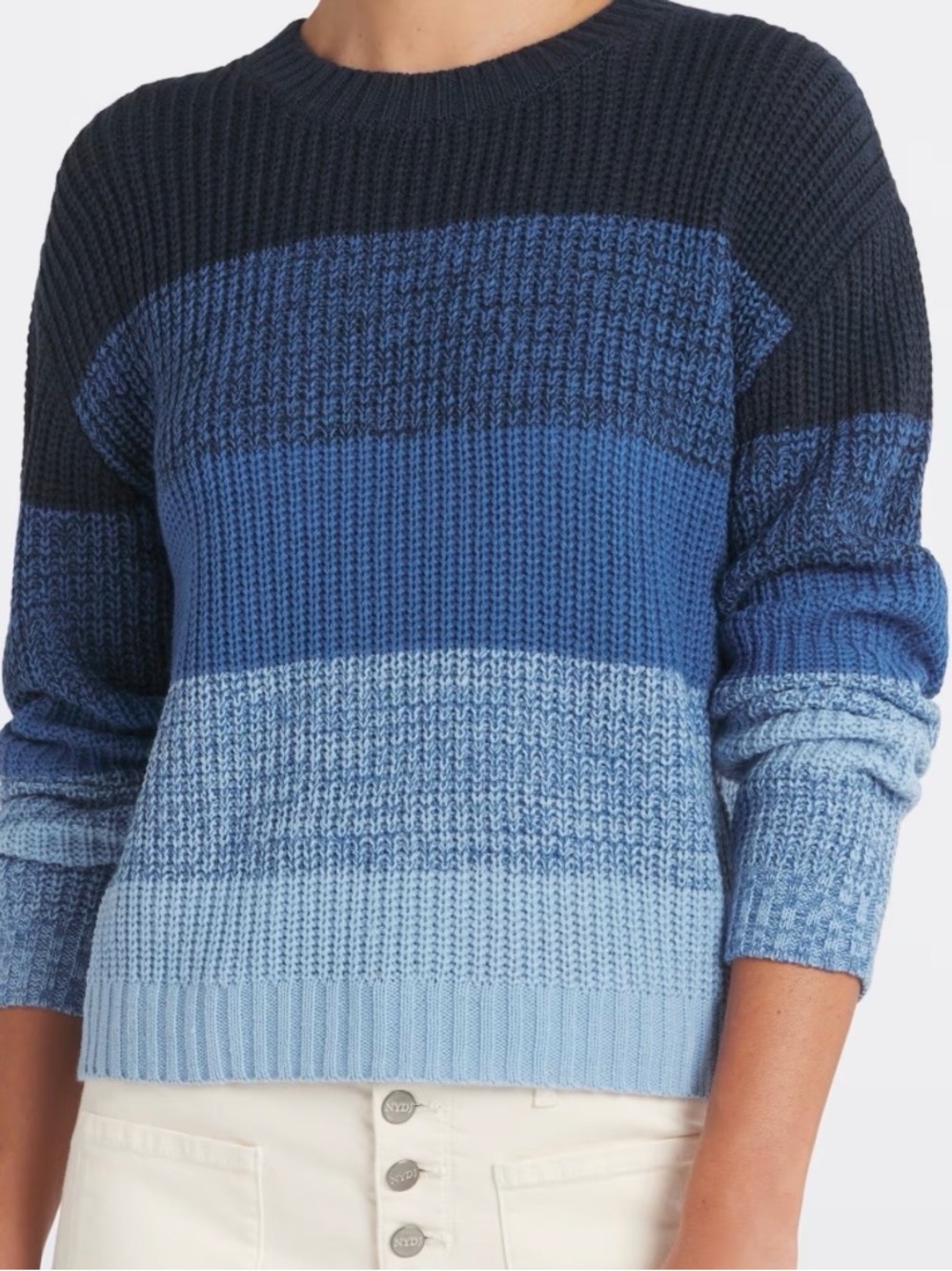 Love Ellie Striped Ombre Crewneck Sweater in Navy and Light Blue